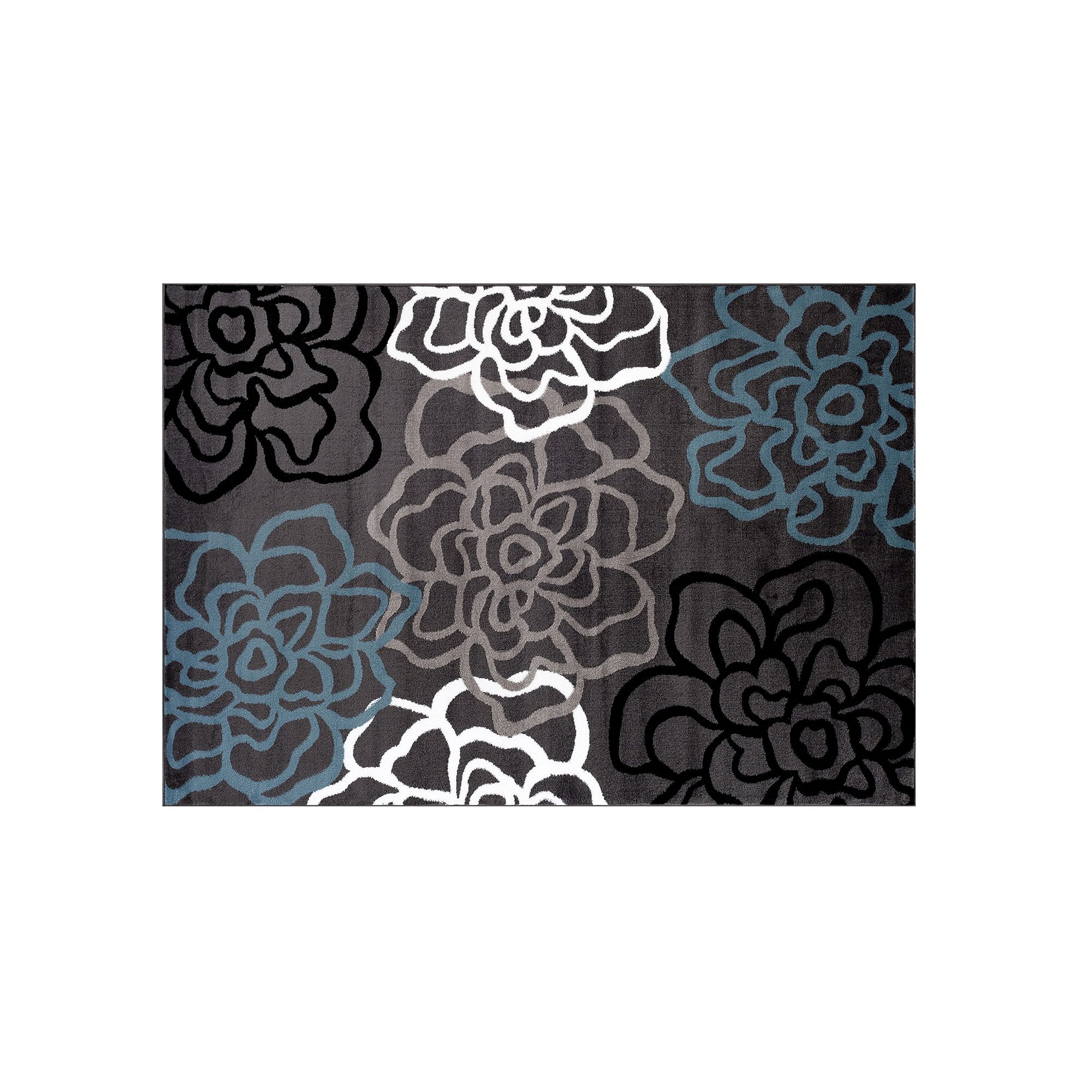 World Rug Gallery Alpine Contemporary Modern Floral Flowers Rug, Dark Gray