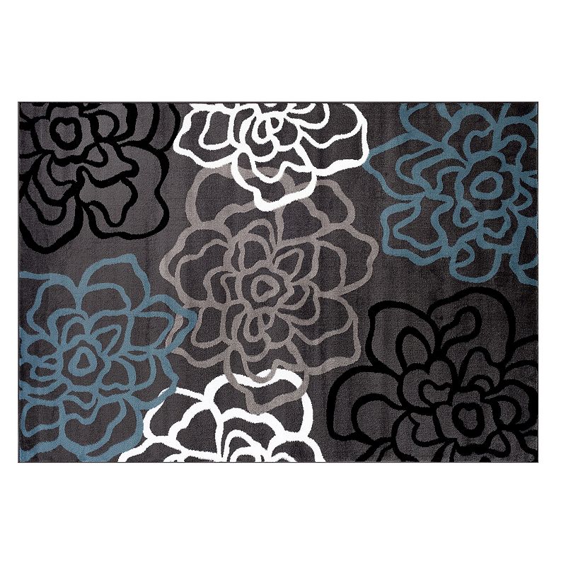 World Rug Gallery Alpine Contemporary Modern Floral Flowers Rug, Med Grey, 6.5 Ft Rnd