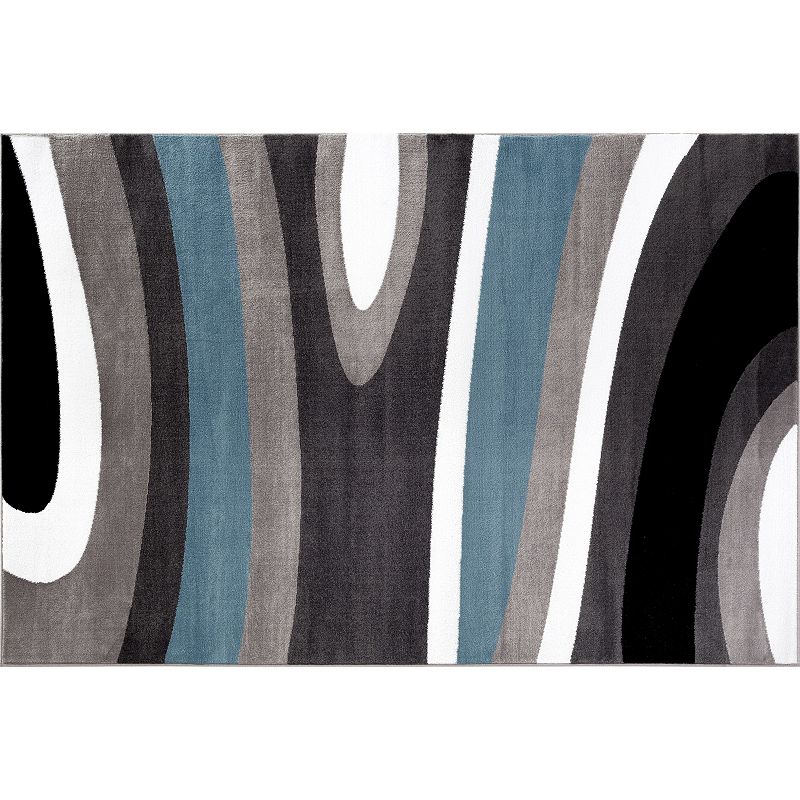 World Rug Gallery Alpine Contemporary Modern Waves Rug, Med Blue, 6.5X9 Ft