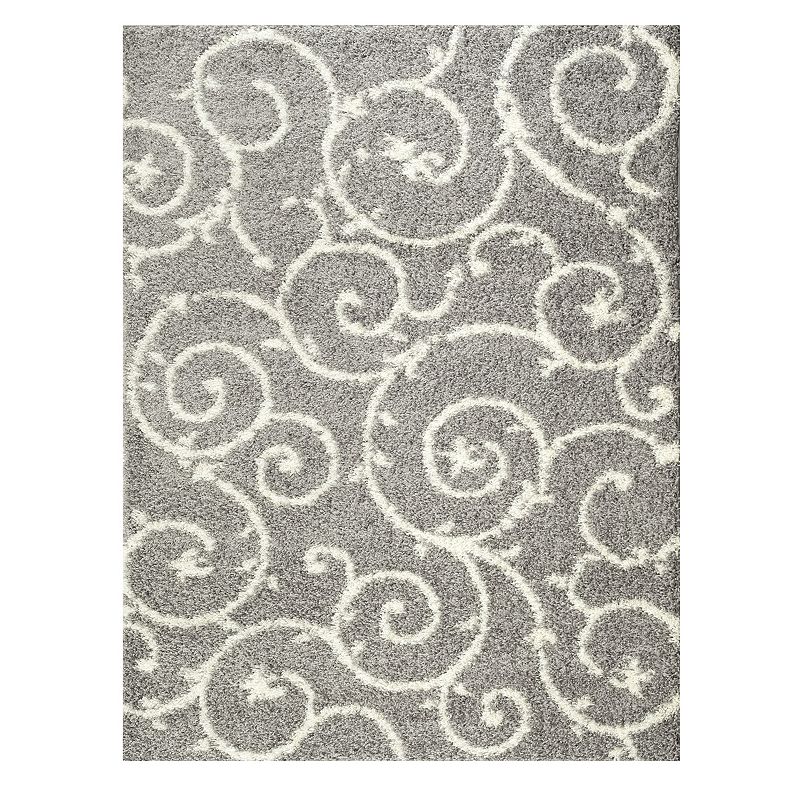 World Rug Gallery Florida Cozy Scroll Shag Rug, Dark Grey, 8X10 Ft