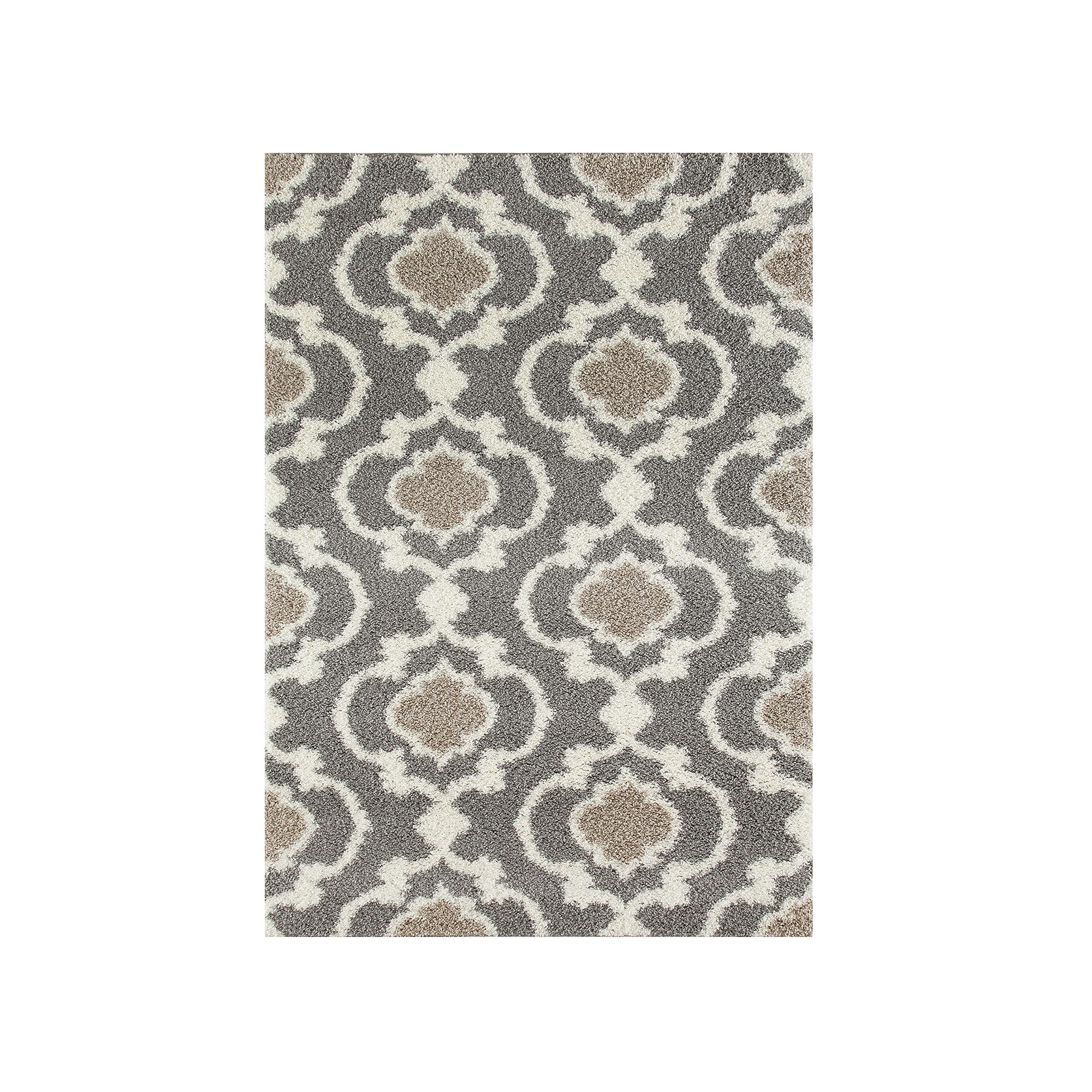 World Rug Gallery Florida Cozy Moroccan Trellis Shag Rug, Gray Ivory