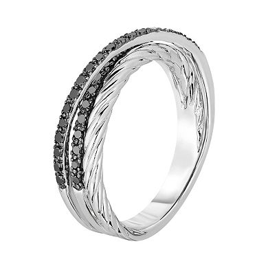 Sterling Silver 1/4 Carat T.W. Black Diamond Crisscross Ring