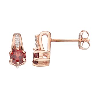 Gemminded 10k Rose Gold Garnet & Diamond Accent Drop Earrings