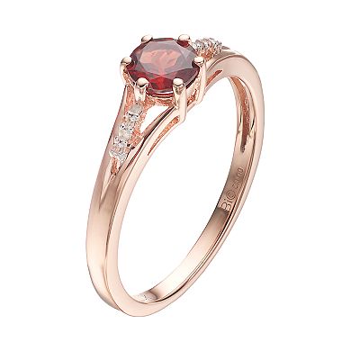 Gemminded 10k Rose Gold Garnet & Diamond Accent Ring