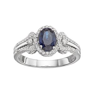 10k White Gold Sapphire & 1/4 Carat T.W. Diamond Oval Halo Ring