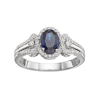 Gemminded 10k White Gold Sapphire & 1/4 Carat T.W. Diamond Oval Halo Ring
