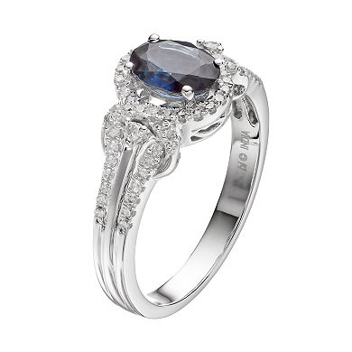 Gemminded 10k White Gold Sapphire & 1/4 Carat T.W. Diamond Oval Halo Ring