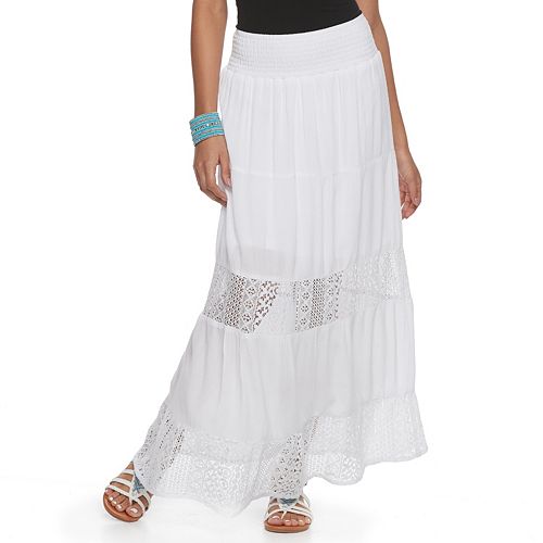 Juniors' Joe B Smock Crochet Maxi Skirt