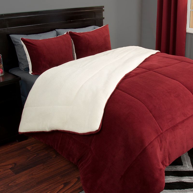 Portsmouth Home Sherpa Fleece Comforter Set, Red, Full/Queen