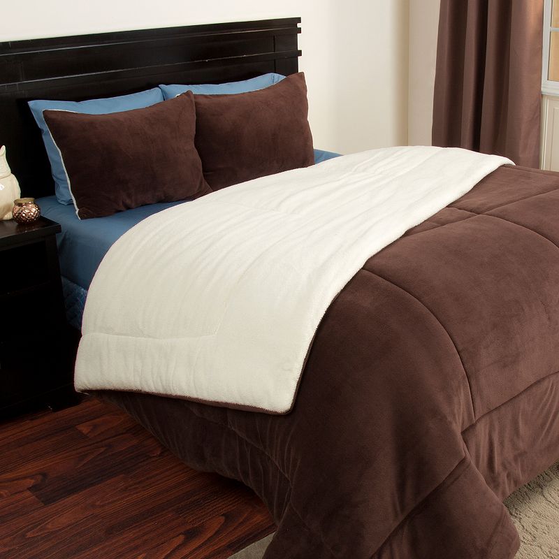 Portsmouth Home Sherpa Fleece Comforter Set, Brown, Full/Queen