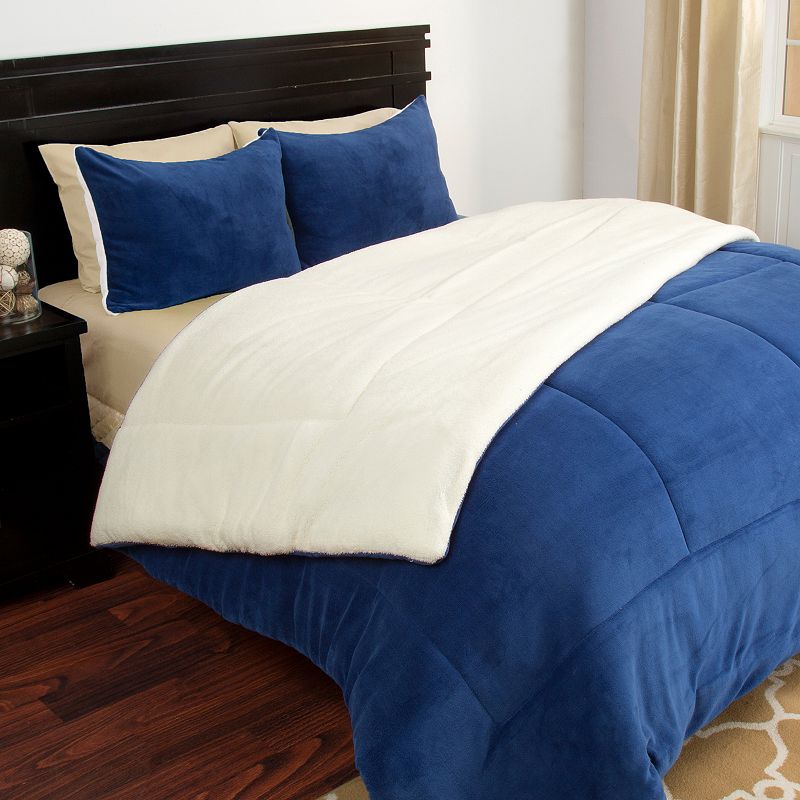 Portsmouth Home Sherpa Fleece Comforter Set, Blue, King