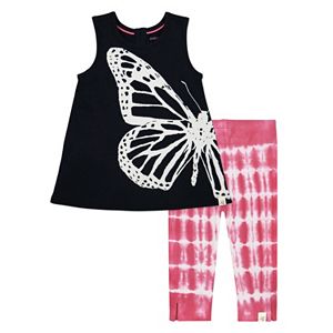 Toddler Girl Burt's Bees Baby Butterfly Tunic & Tie-Dye Capri Leggings Set
