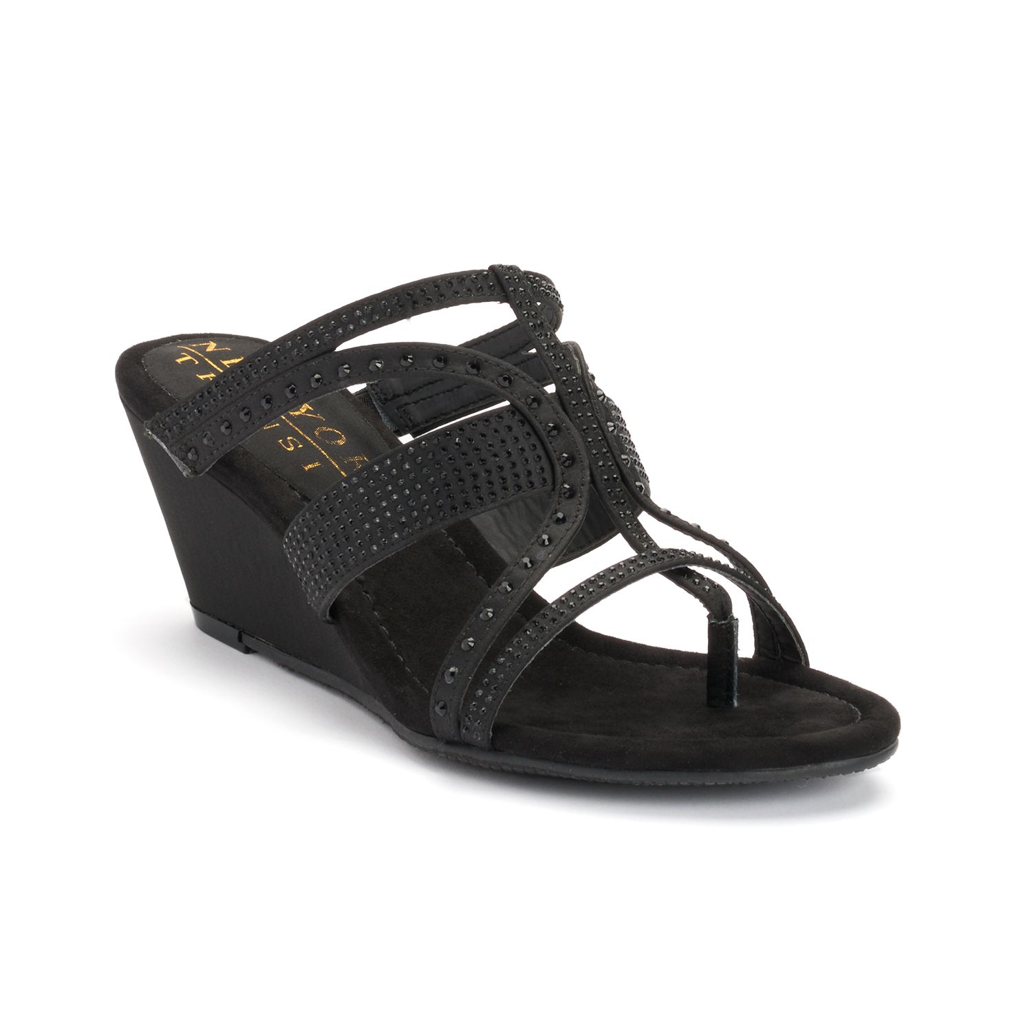 new york transit black wedge sandals