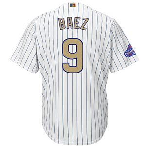 Men's Majestic Chicago Cubs Javier Baez 2016 World Series Champions Gold Program Cool Base Replica Jersey