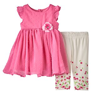 Baby Girl Nannette Clip-Dot Chiffon Tunic & Cherries Leggings Set