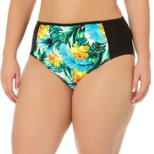 Juniors' Plus Size In Mocean Tropical Print High-Waisted Bikini Bottoms