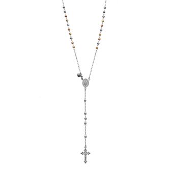 Tri Tone Sterling Silver Rosary Necklace