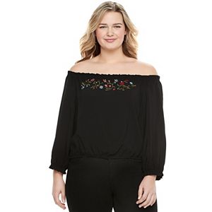 Juniors' Plus Size Candie's® Smocked Off-the-Shoulder Top