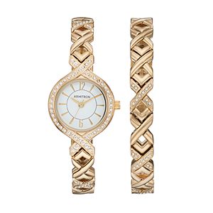 Armitron Women's Crystal Crisscross Watch & Bracelet Set - 75/5412WTGPST