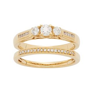 14k Gold 1/2 Carat T.W. IGL Certified Diamond 3-Stone Engagement Ring Set
