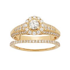 14k Gold 1 Carat T.W. IGL Certified Diamond Flower Engagement Ring Set by