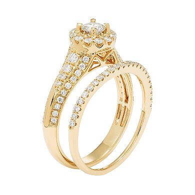 14k Gold 1 Carat T.W. IGL Certified Diamond Flower Engagement Ring Set