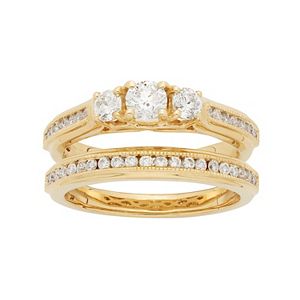 14k Gold 1 Carat T.W. IGL Certified Diamond 3-Stone Engagement Ring Set