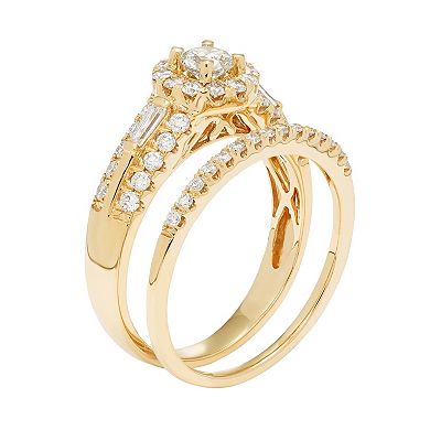 14k Gold 1 Carat T.W. IGL Certified Diamond Halo Engagement Ring Set