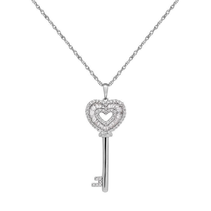 Emotions Sterling Silver Cubic Zirconia Heart Key Pendant, Womens, Size: 