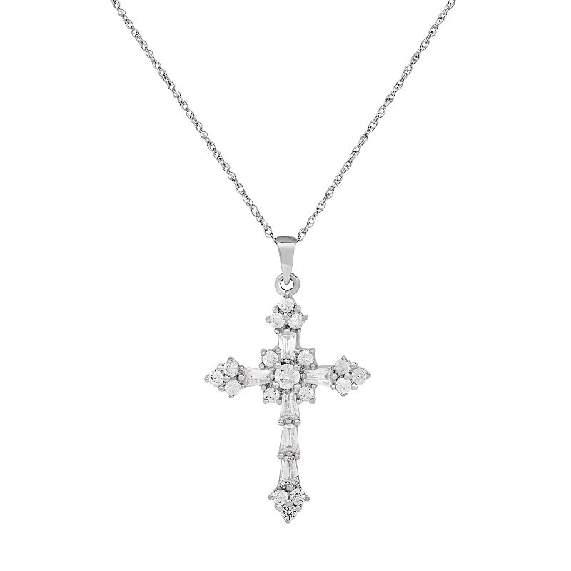 Emotions Sterling Silver Cubic Zirconia Cross Pendant, Womens, Size: 18