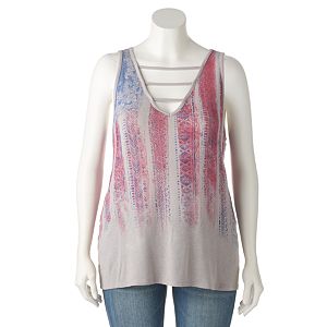 Plus Size Rock & Republic® Strappy Abstract Flag Tank