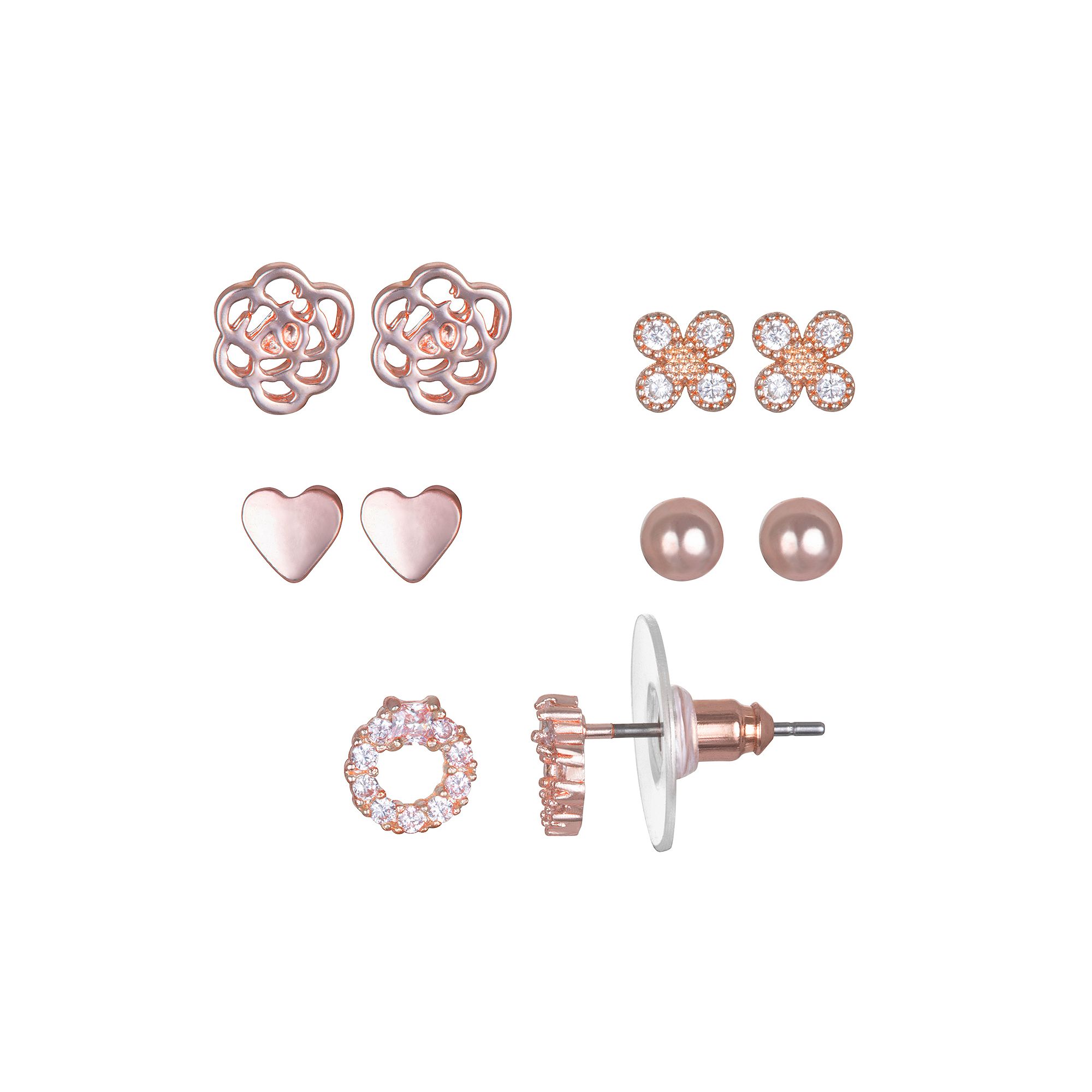 LC Lauren Conrad Cubic Zirconia Heart & Flower Nickel Free Stud Earring Set