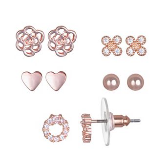 LC Lauren Conrad Cubic Zirconia Heart & Flower Nickel Free Stud Earring Set