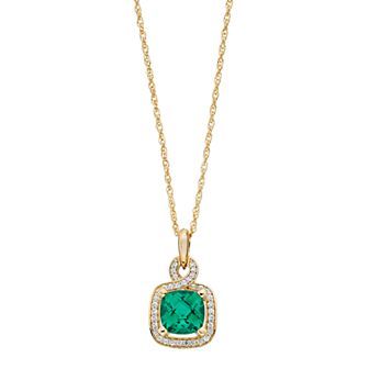 14k Gold Over Silver Lab-Created Emerald & Lab-Created White Sapphire Square Halo Pendant