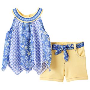 Baby Girl Little Lass Print Chiffon Tank Top & Shorts Set
