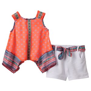 Baby Girl Little Lass Tribal Chiffon Tank Top & Cuffed Shorts Set
