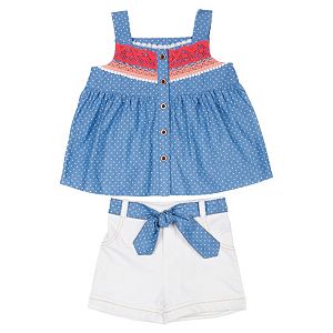 Baby Girl Little Lass Polka-Dot Tank Top & Cuffed Shorts Set