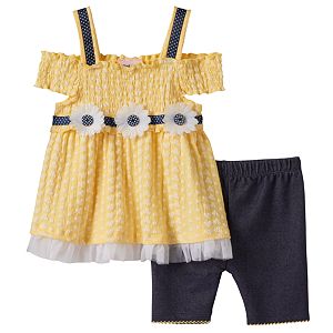 Baby Girl Little Lass Cold-Shoulder Smocked Top & Shorts Set