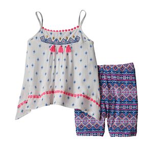 Baby Girl Little Lass Embroidered Gauze Tank Top & Tribal Bike Shorts Set
