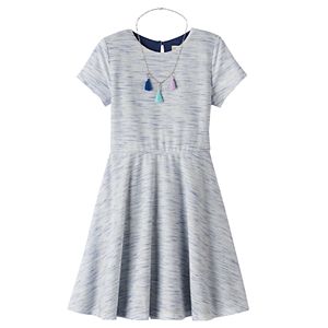 Girls 7-16 Four Threads Space-Dyed Skater Dress with Removable Tassel Necklace