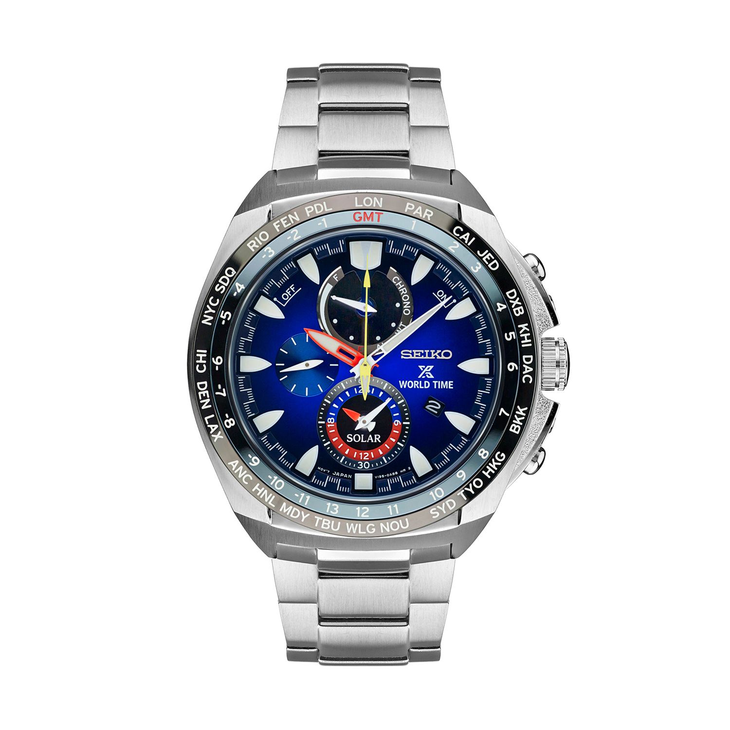 seiko men's prospex world time solar chronograph silvertone watch