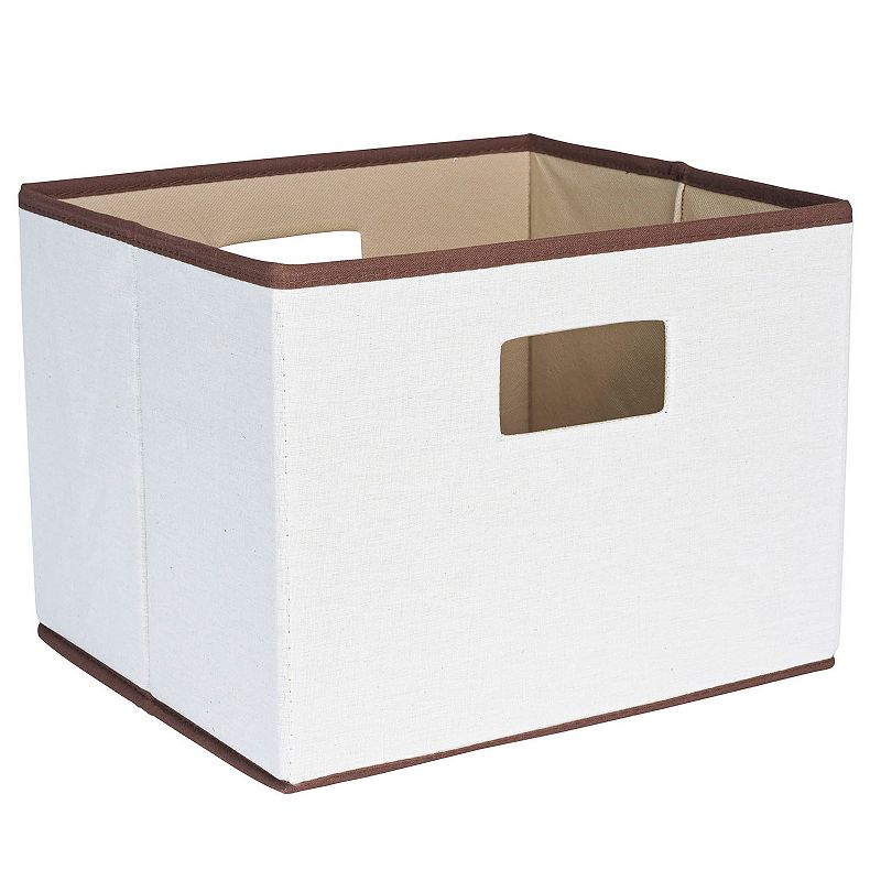 Household Essentials Beige/Brown Fabric 10-inch x 13-inch x 11.5-inch Cutout Handles Open Storage Bin