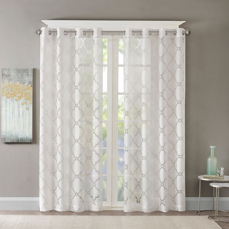 Madison Park 1-Panel Laya Fretwork Sheer Window Curtain, White, 50X84