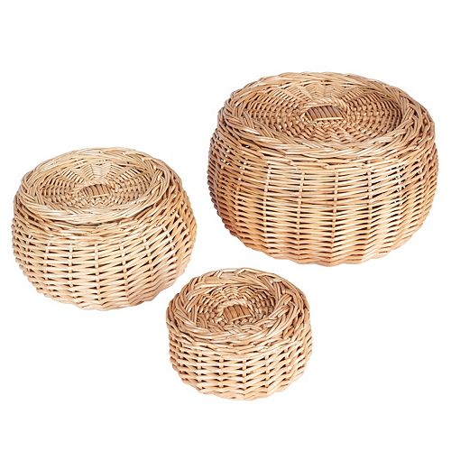 Household Essentials 3-piece Vanity Round Willow Storage Basket Set