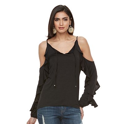 Women s Jennifer Lopez Ruffle Cold Shoulder Top