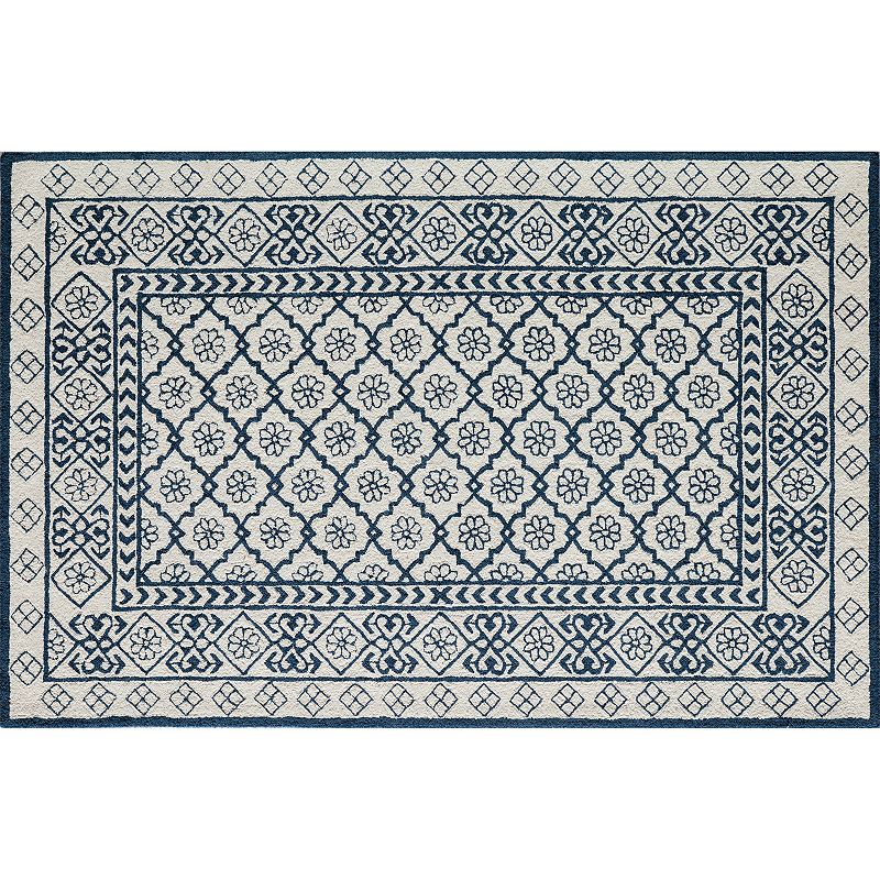 Momeni Newport Channing Framed Medallion Wool Rug, Blue, 2X8 Ft