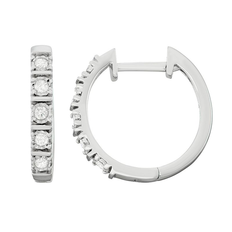 Sterling Silver 1/4 Carat T.W. Diamond Hoop Earrings, Womens, White