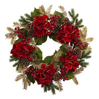 nearly natural Artificial Hydrangea Pine Wreath