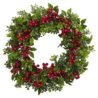 nearly natural Artificial Berry Boxwood Wreath