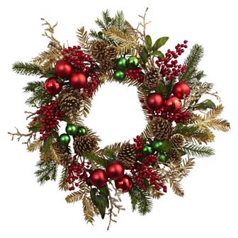 nearly natural Artificial Ornament & Pinecone Christmas Wreath